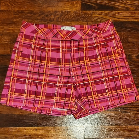 Nike Golf Bold Print Pink and Orange Plaid High Waist Lightweight Women's Shorts - Picture 1 of 9